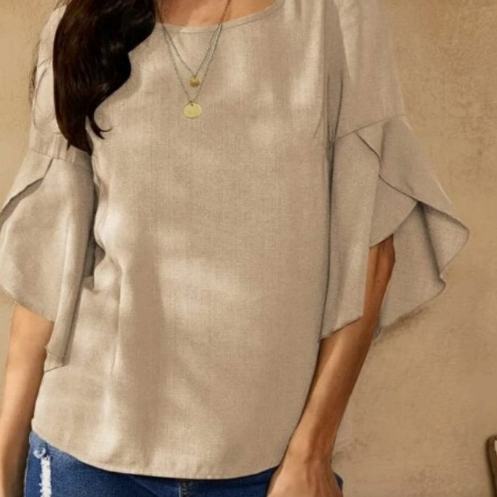 Solid Flounce Sleeve Blouse